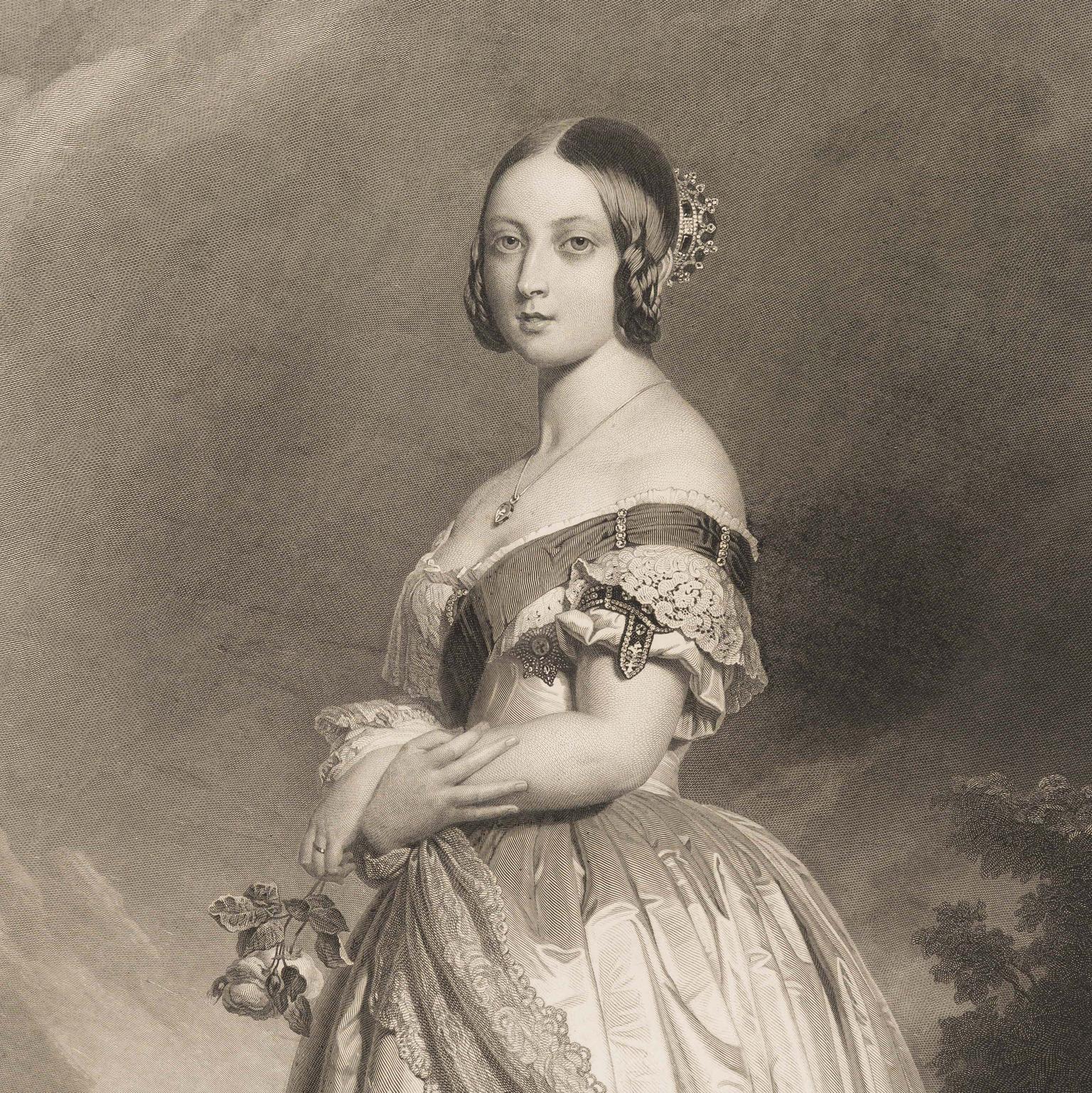 Engraving of Queen Victoria wearing her sapphire and diamond coronet 1846