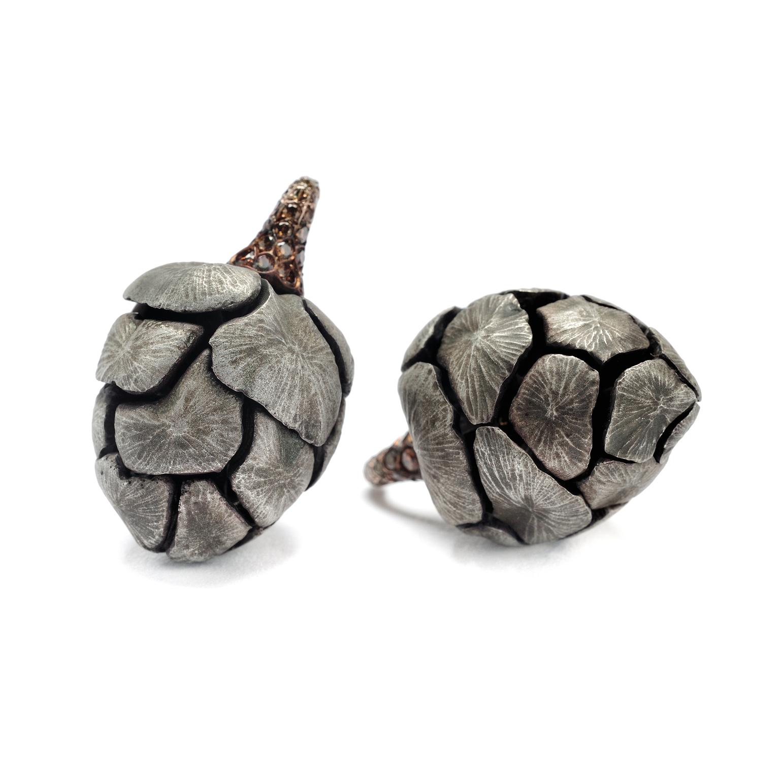 Hemmerle brown diamond aluminium acorn earrings