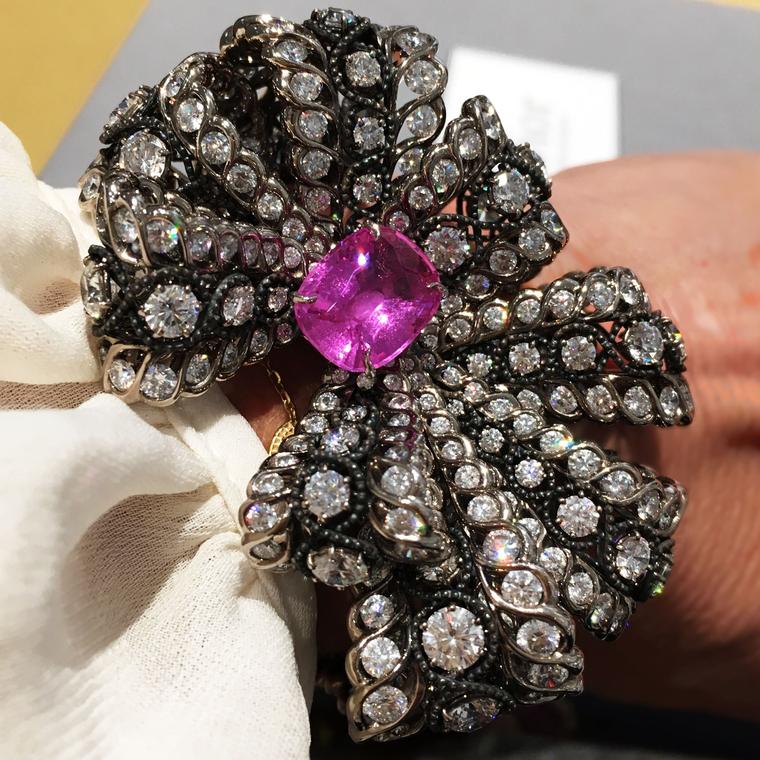 Dior a Versailles Salon de Vénus bracelet in white gold, scorched silver, diamonds and pink sapphire