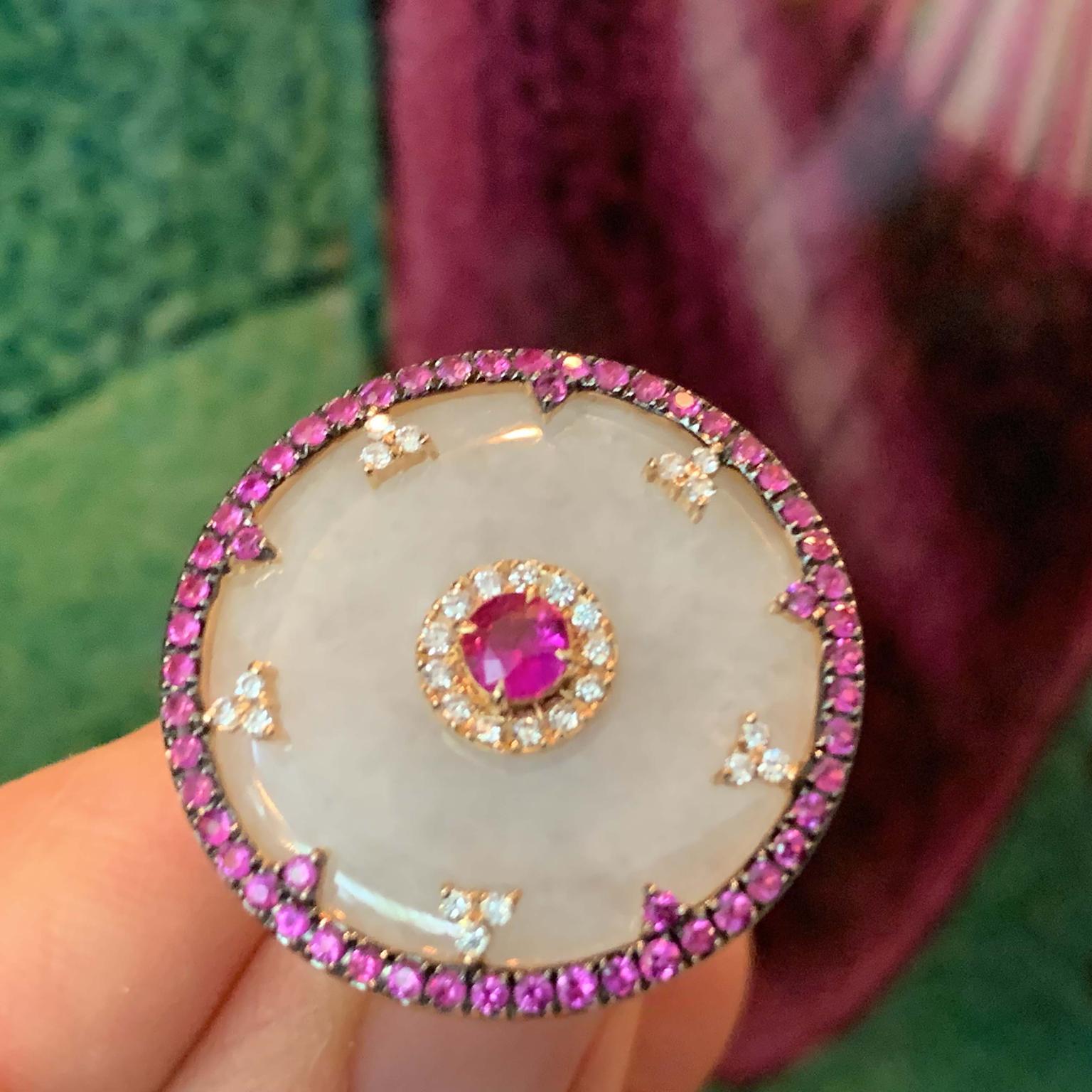 Jade and pink sapphires Celeste ring from Nadine Aysoy