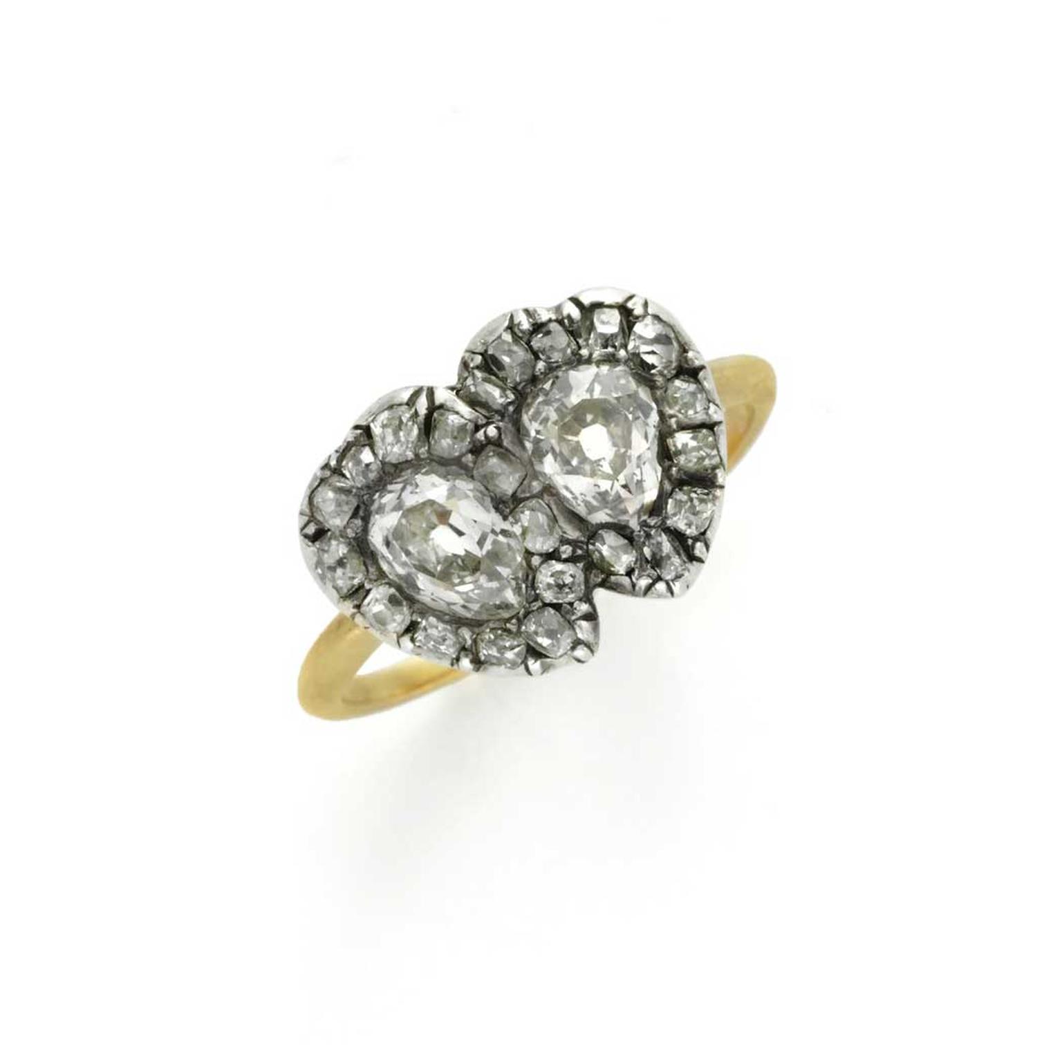 FD Gallery Victorian Diamond and gold double heart ring