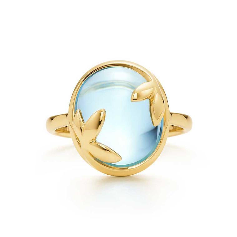 Paloma Picasso for Tiffany Olive Leaf Swiss blue topaz ring