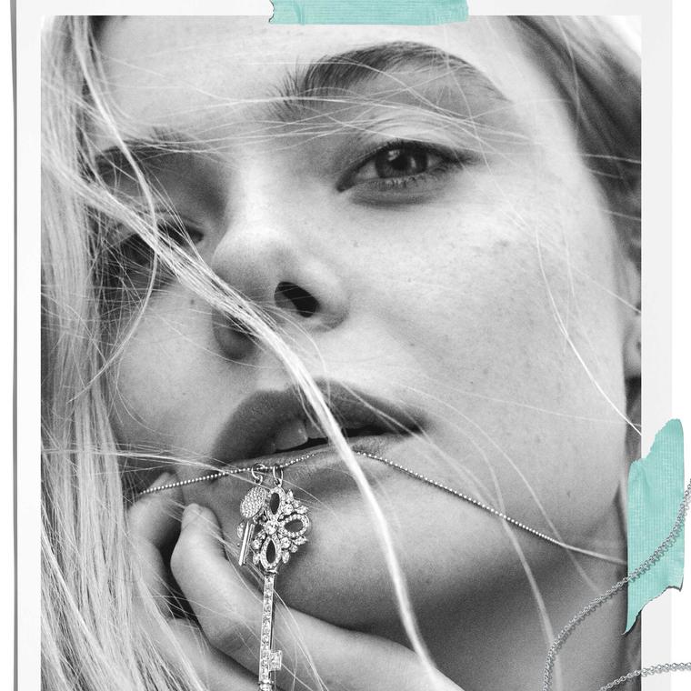  Fresh-faced Elle Fanning promotes even some of the more conservative Tiffany jewels like the Keys collection
