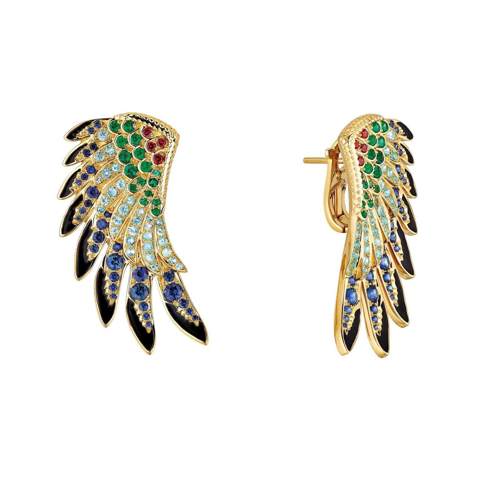 Lalique Perroquet parrot wing earrings