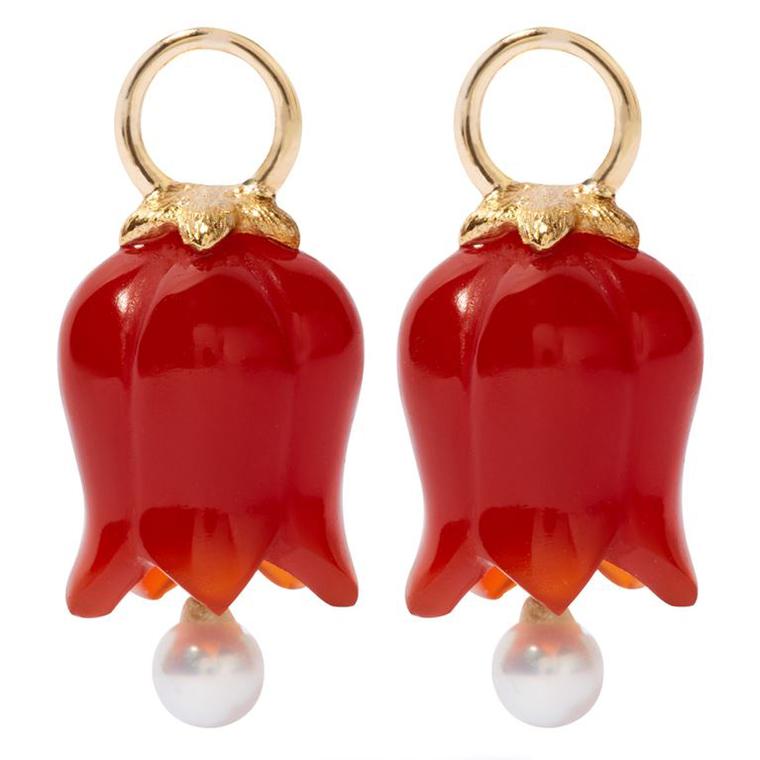 Annouska Yellow Gold, Red Agate and Pearl Tulip Earrings