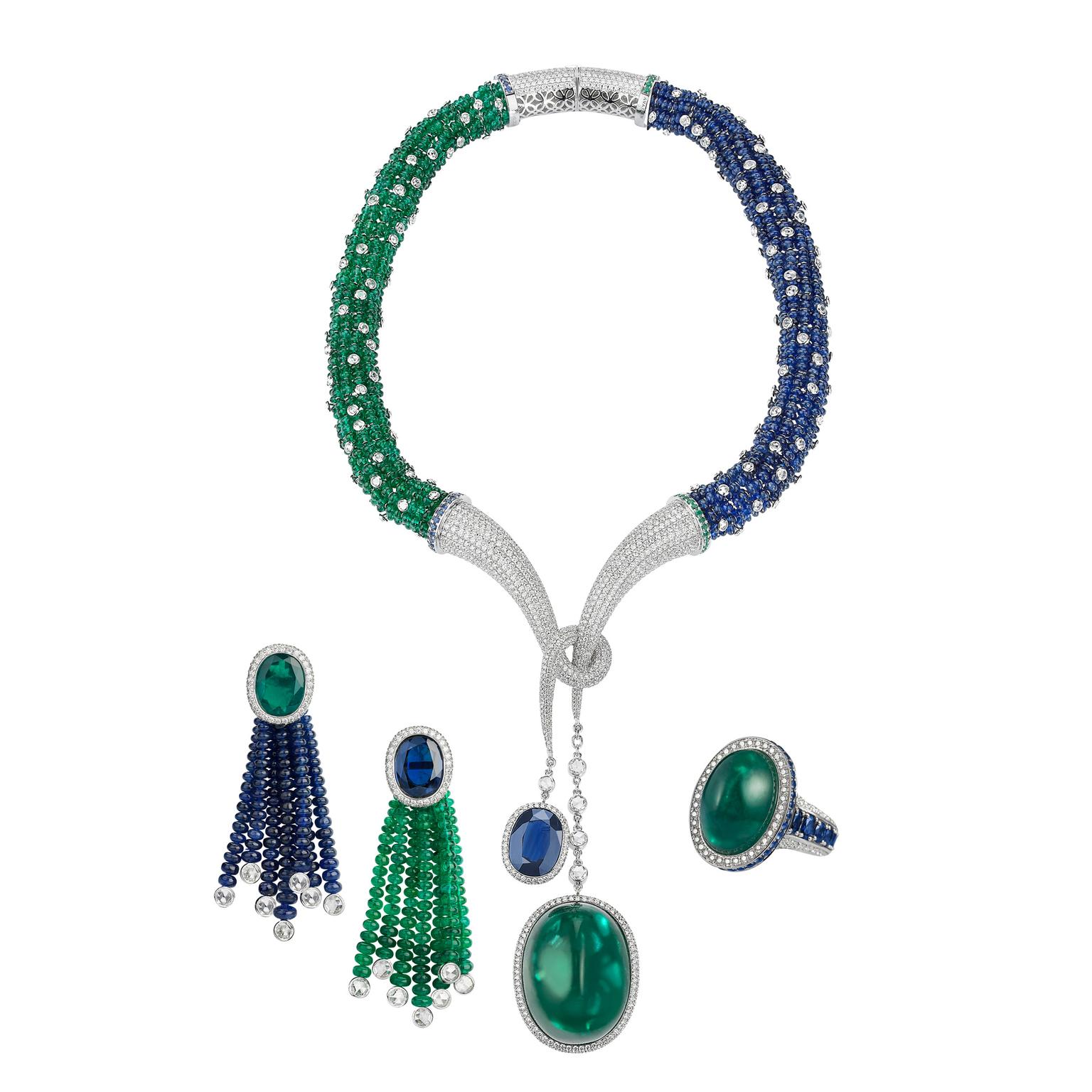 Avakian Emerald cabochon and sapphire suite