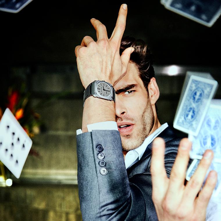 Jon Kortajarena wearing Bulgari's Octo Finissimo Automatic watch