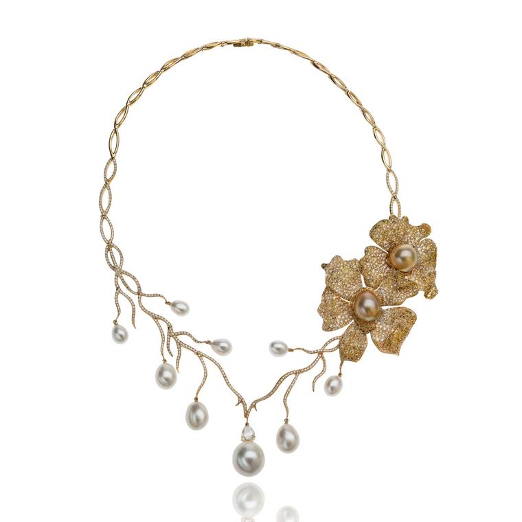 Autore Orchid Orange Blossom gold South Sea pearl necklace
