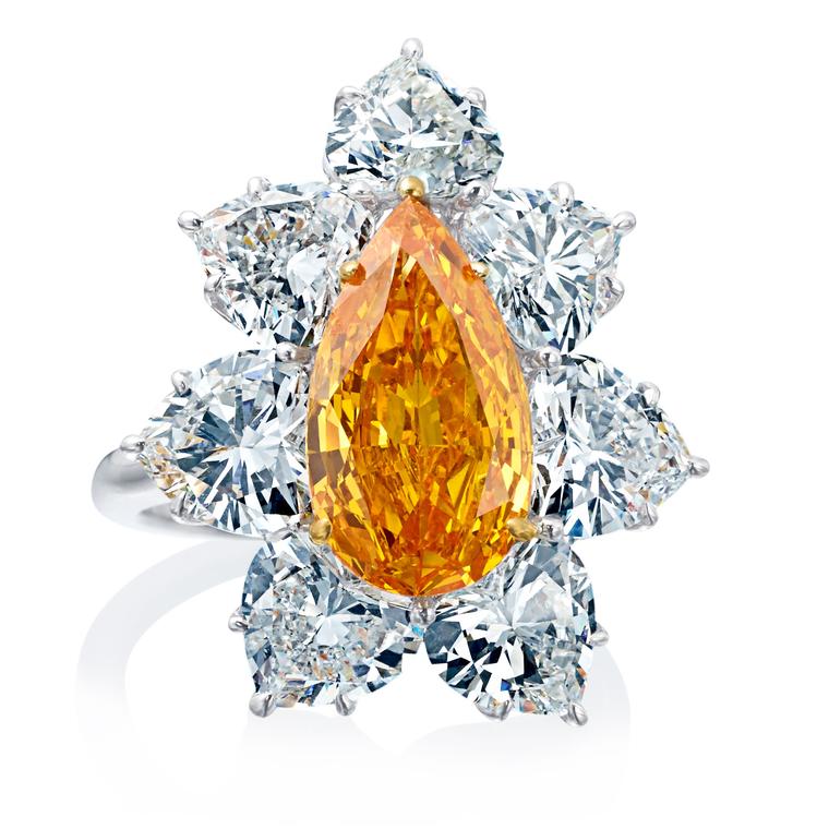 Boodles 3 carat orange pear diamond ring