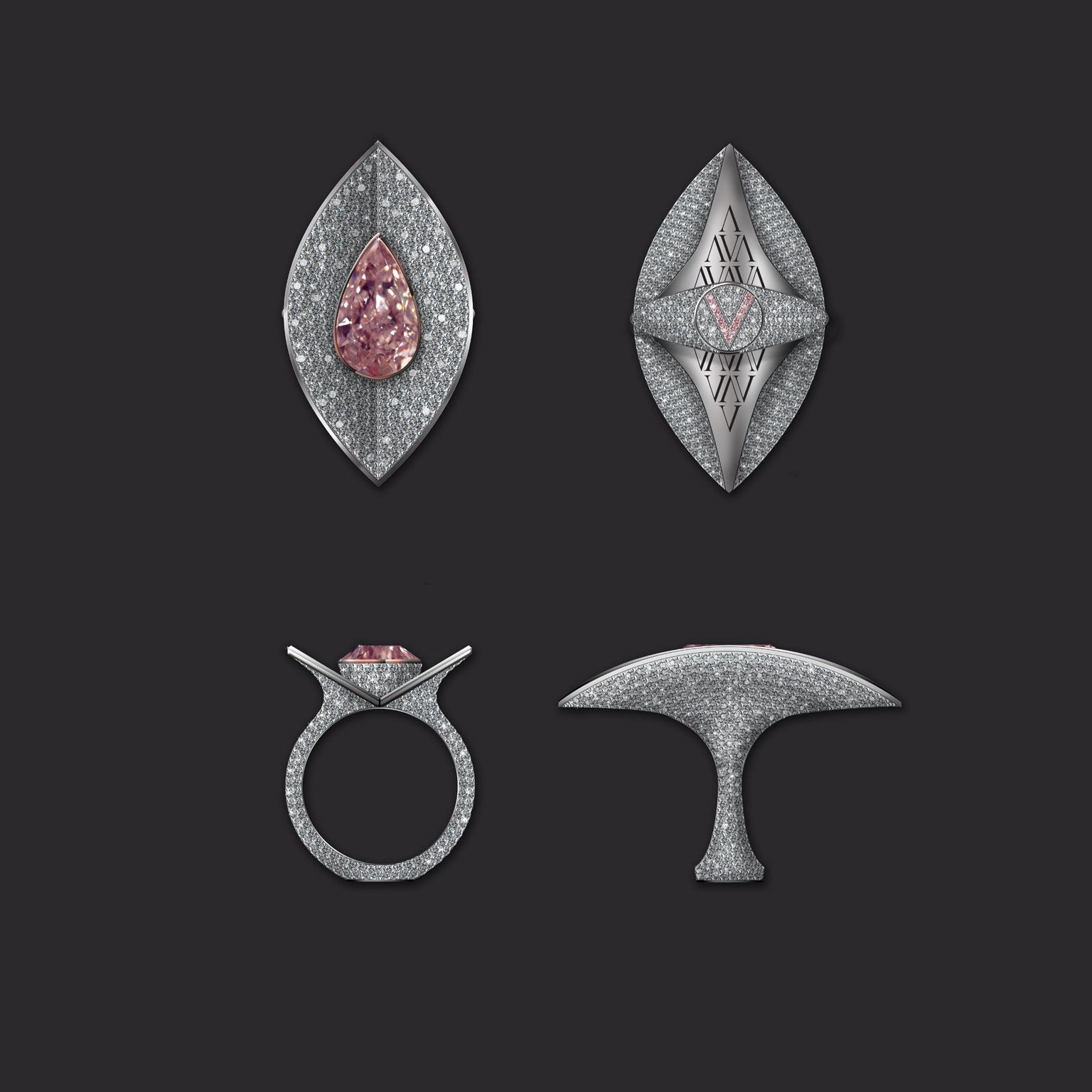Maxim V Vivid Treasures ring with pink diamond and white diamond