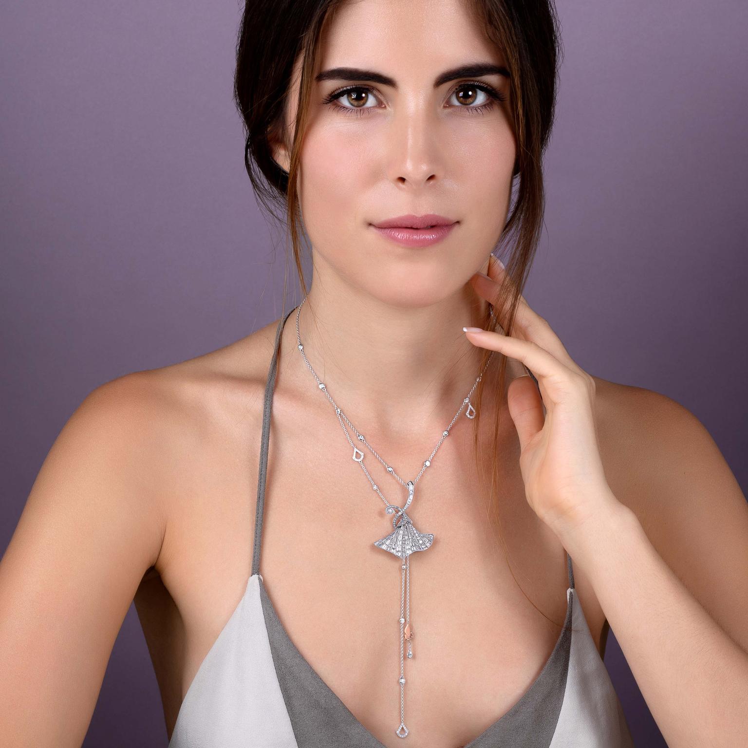 Stenzhorn Belle white diamond adjustable necklace on model