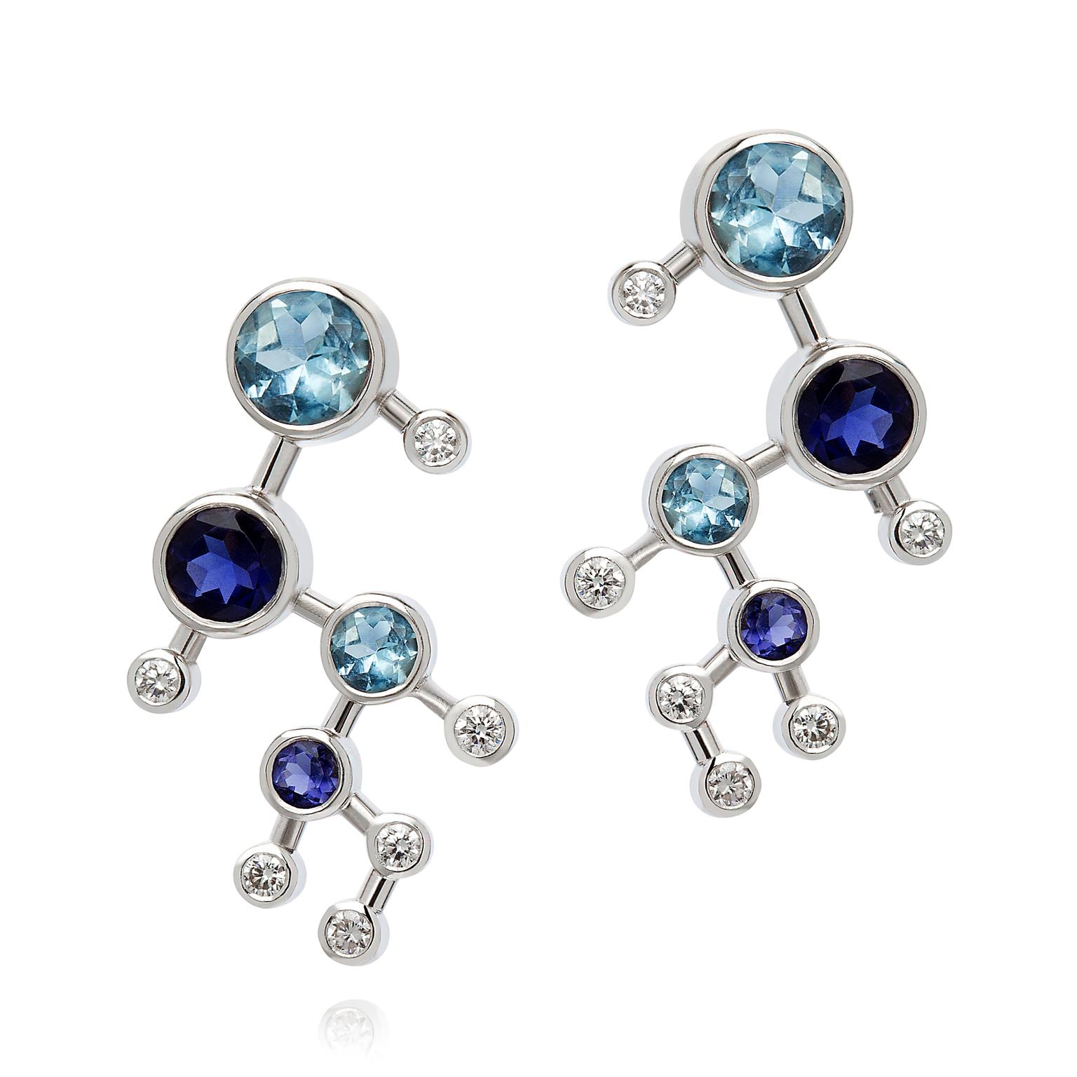 Alexander Davis Dendritic aquamarine, diamond and iolite earrings