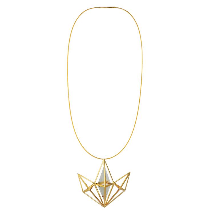 Fan Tetrahedron rutilated quartz necklace