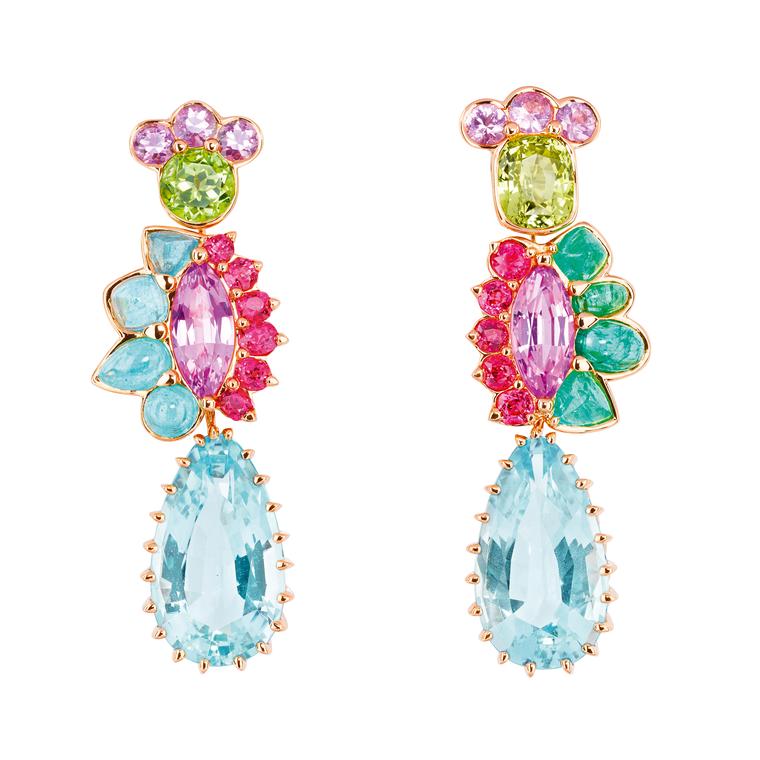 Granville aquamarine earrings with multi-coloured gemstones