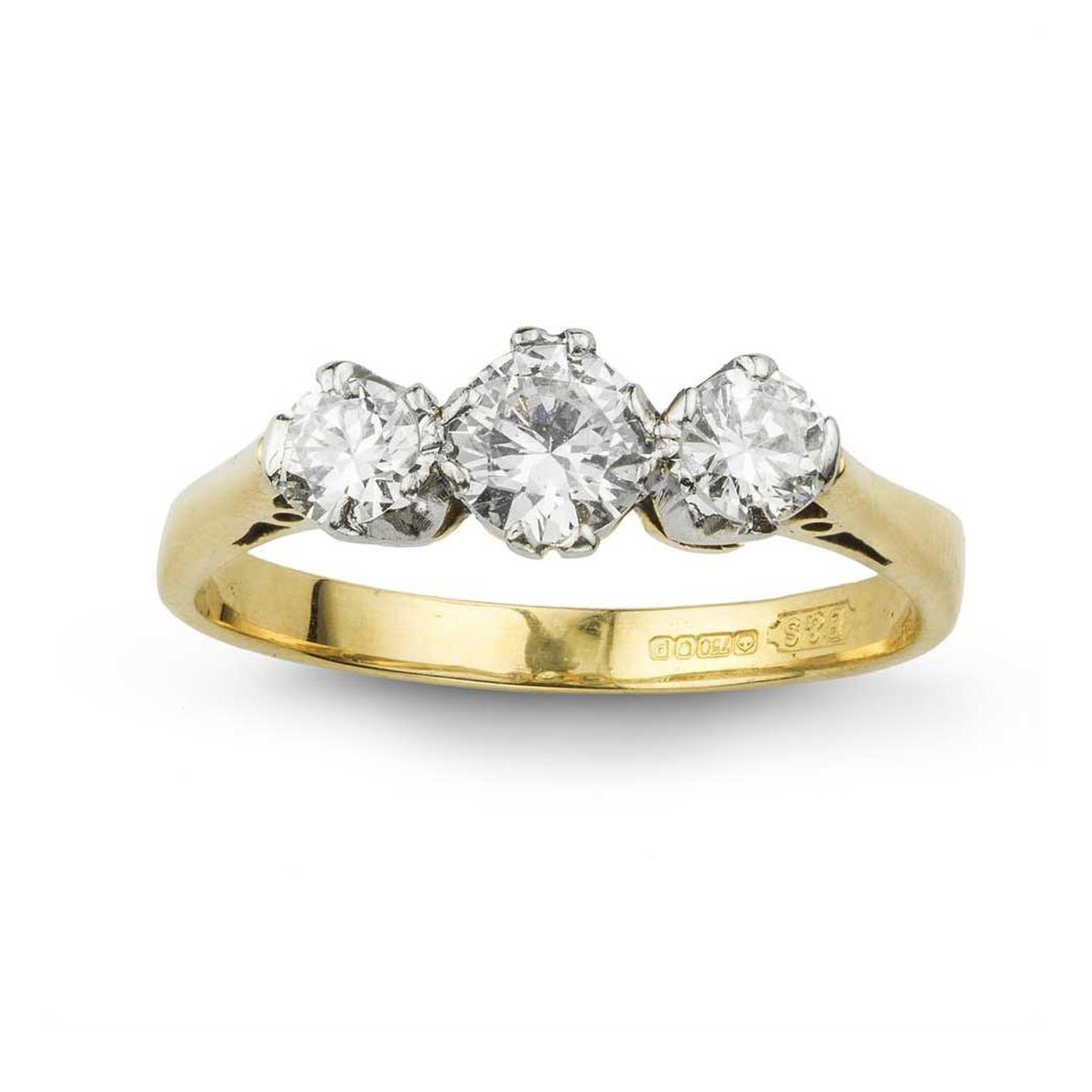 Bentley & Skinner vintage style three stone engagement ring