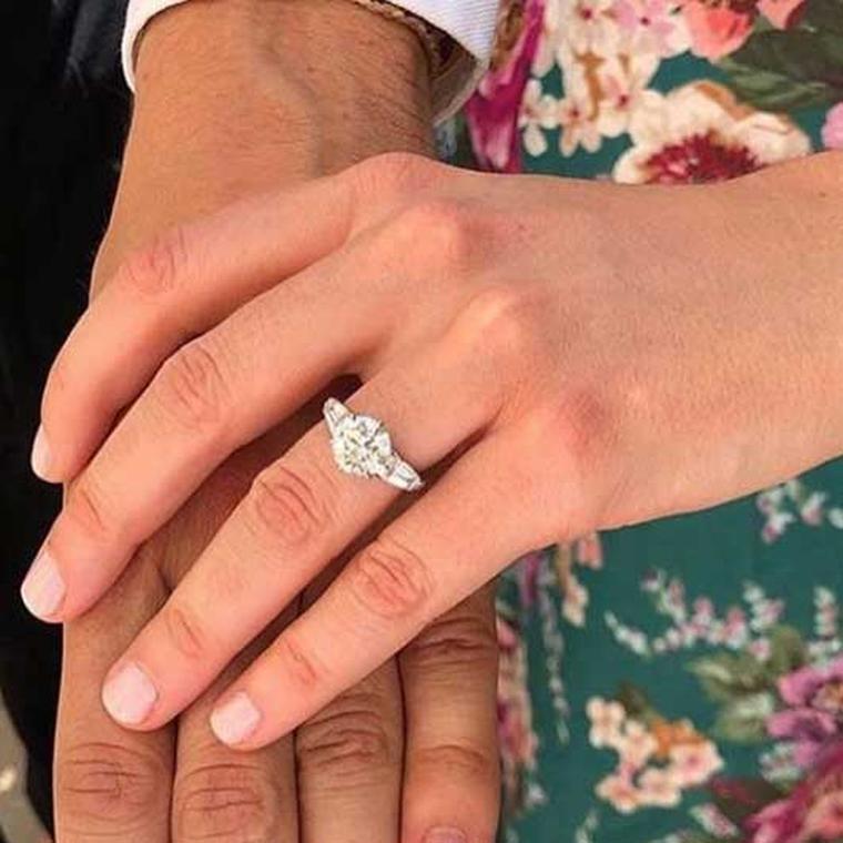 Princess Beatrice engagement ring close up on hand