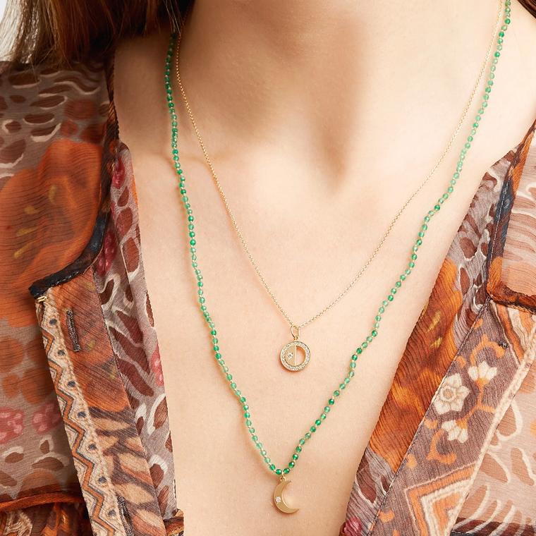 Andrea Fohrman Crescent Moon onyx and opal necklace