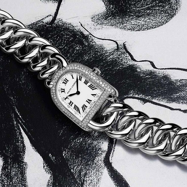 Petite Stirrup steel watch with diamond-set bezel