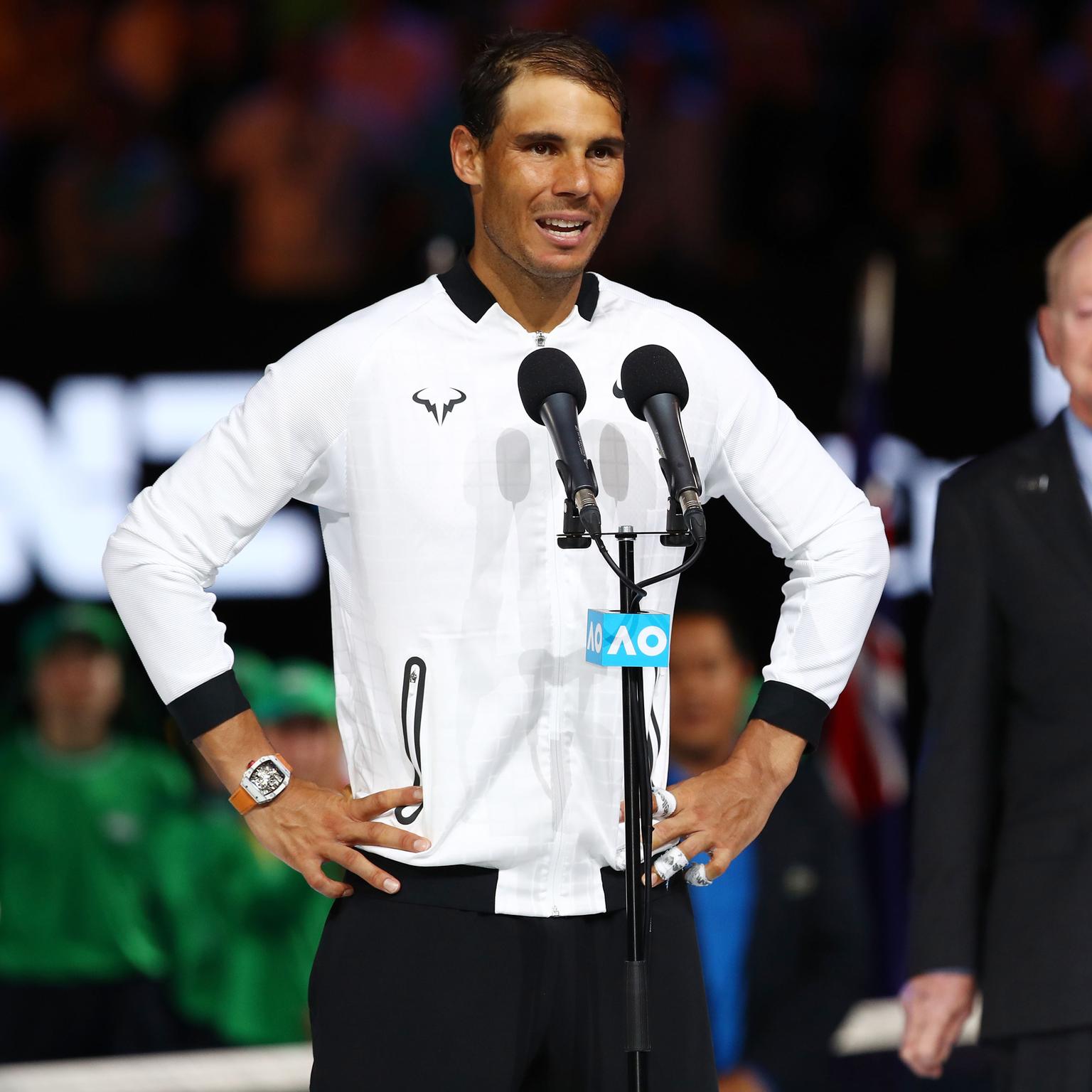 Rafael Nadal accepts his defeat against Roger Federer in 2017 Australian Open wearing a Richard Mille wath
