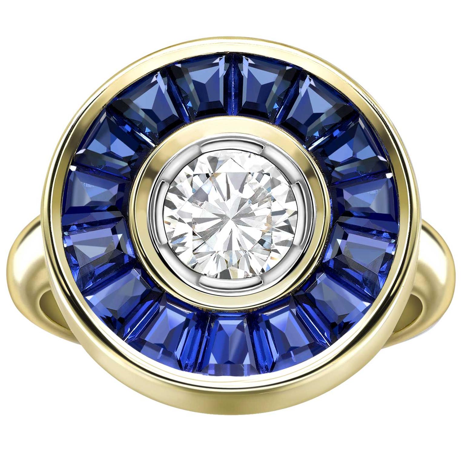 Bespoke Hattie Rickards blue sapphire and diamond engagement ring