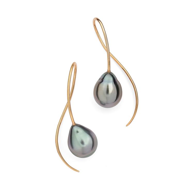 18ct rose gold and Tahitian black pearl drop earrings by McCaul Goldsmiths