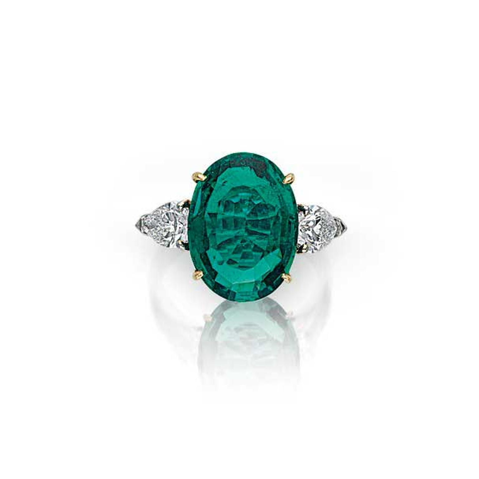 Oval-cut Colombian emerald ring