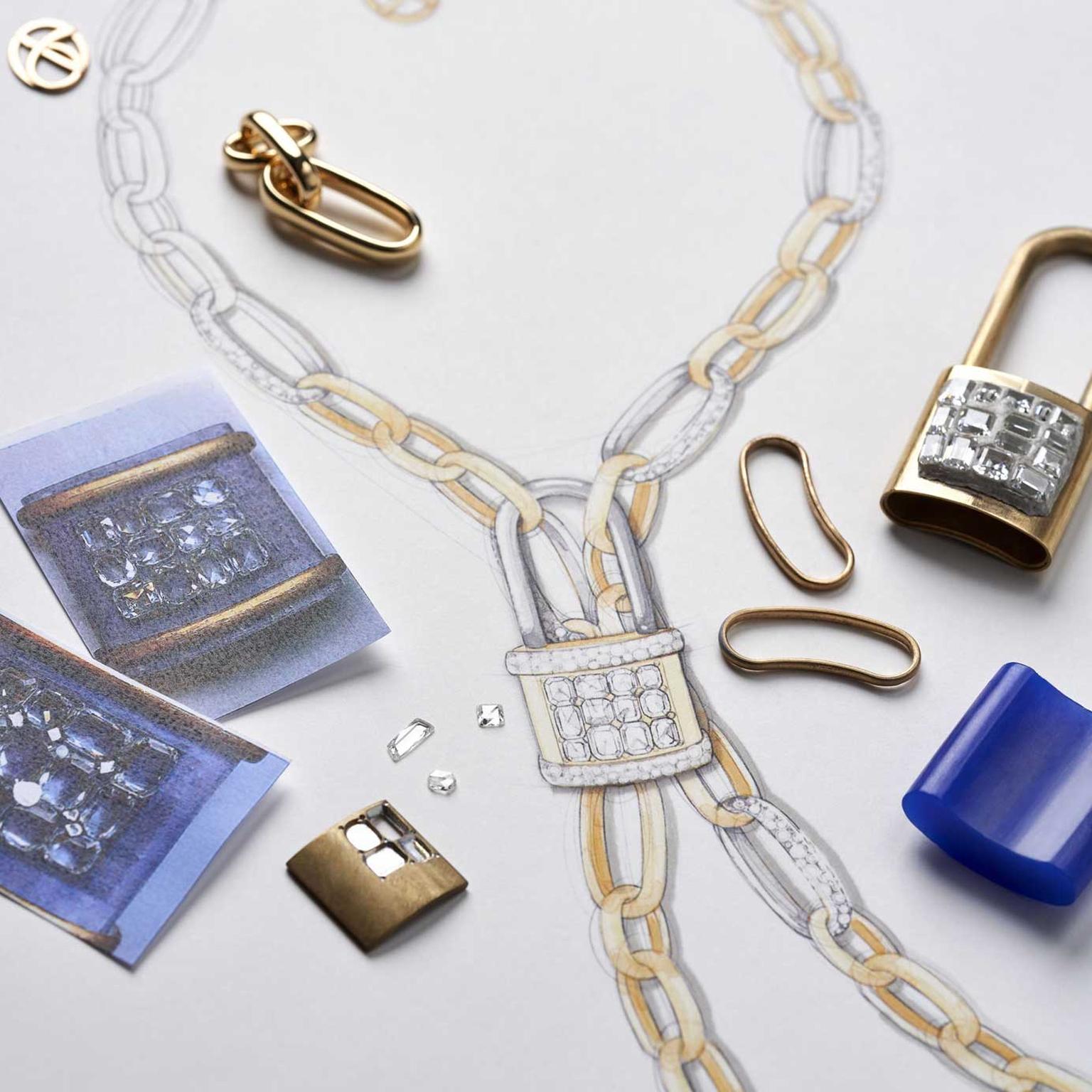 LA GIOIA di Pomellato Lock Chain necklace sketch and components 2021