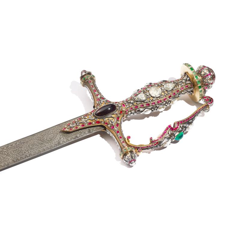 Hyderabad ceremonial jewelled sword jewelled with gold hilt