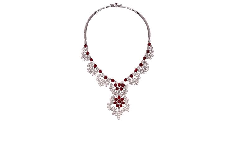 VAN CLEEF & ARPLES. Jazz necklace in white gold, oval-cut rubies, round pear shaped diamonds. POA