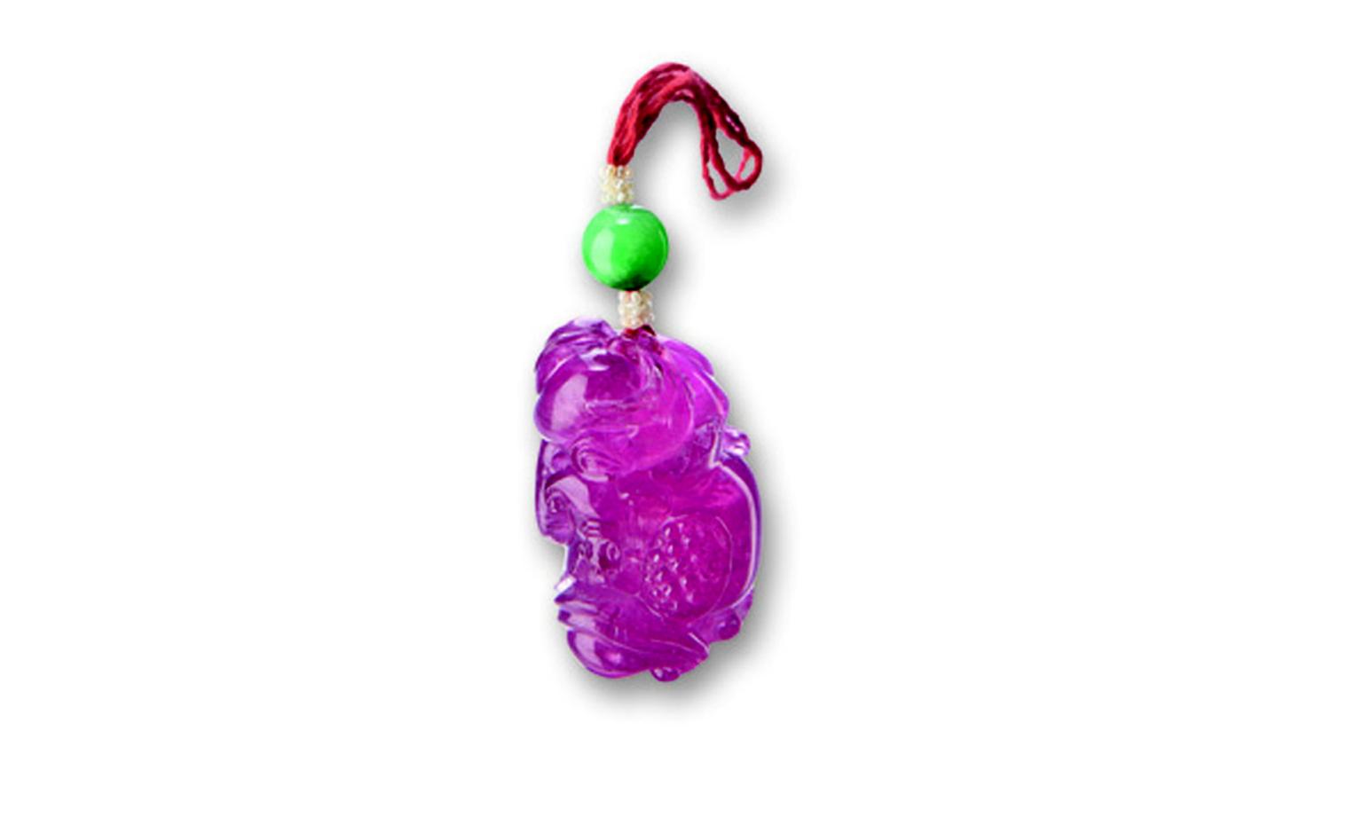 LOT 2517. Property of a Lady. Pink tourmaline and jadeite pendant, late Quing Dynasty. EST 80,000-120,000 HKD