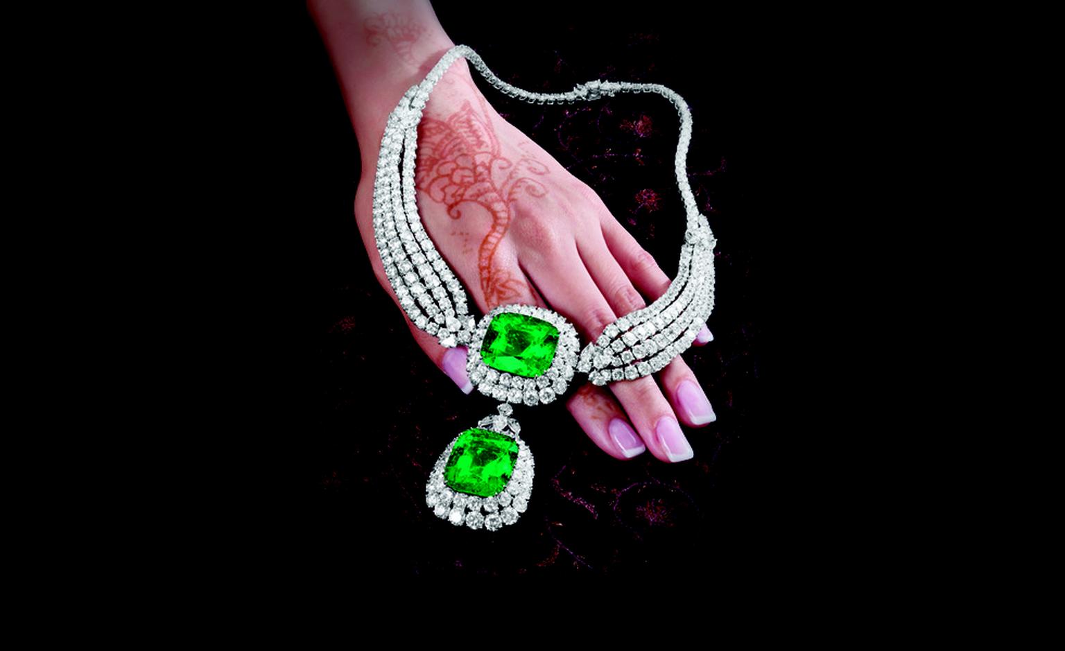 LOT 2656. Impressive emerald and diamond pendant necklace, Cartier. EST 8,000,000 - 10,000,000 HKD. LOT SOLD 8,420,000 HKD