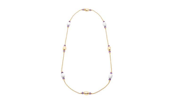 Bulgari. Mediterranean Eden pink gold sautoir necklace mounting white ceramic and gold nuggets, and amethyst beads. Price from £9.700,00