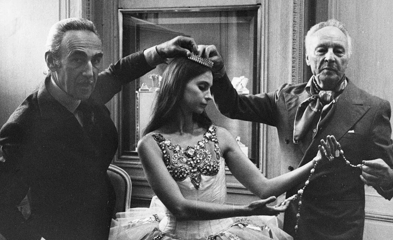 Pierre Arpels, Suzanne Farrell and George Balanchine at Van Cleef & Arpels Place Vendome boutique 1976.