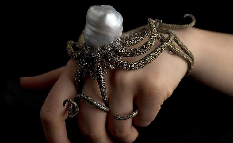 Sevan Bicacki. Kraken cuff-ring. Gold, silver, diamonds, pearls. POA