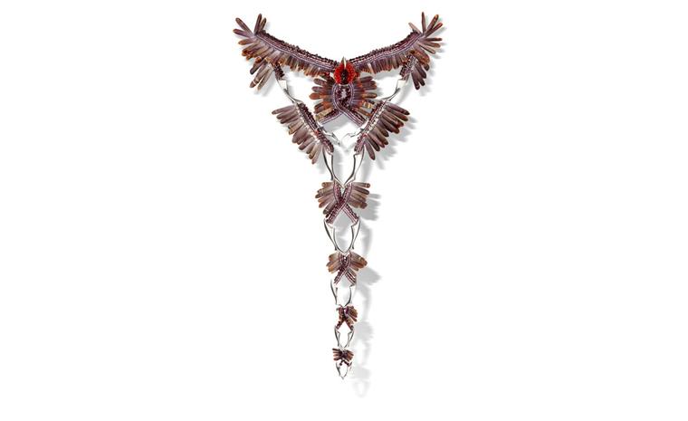 Sophie Mann. Large back necklace Silver, Coral, Amethyst, Garnet, Sea Urchin. POA