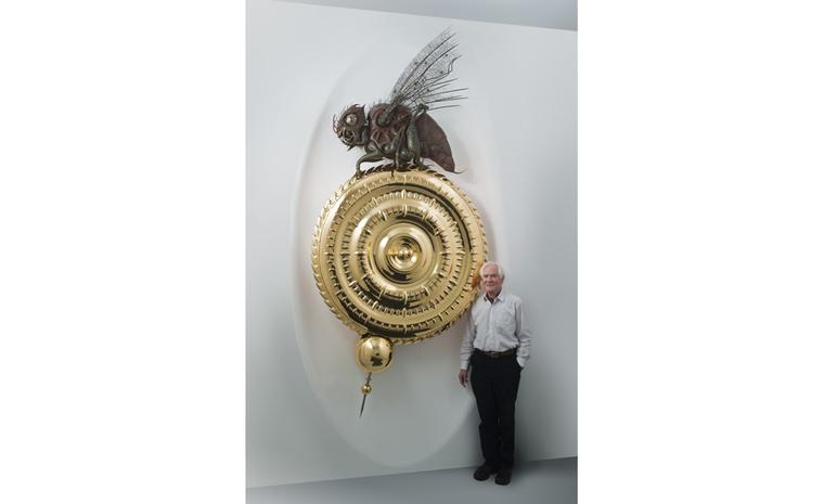 Inventor John C. Taylor with his Midsummer Chronophage that will be on show at SalonQP 2011.