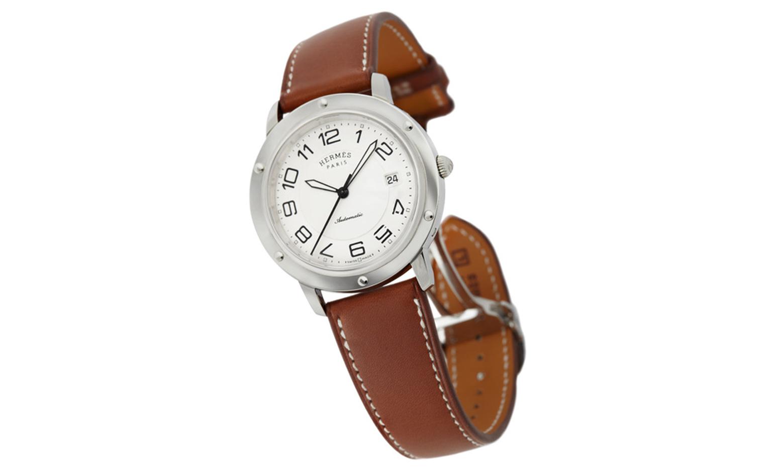 Hermès Clipper Automatic on Barenia leather strap with overstitching.