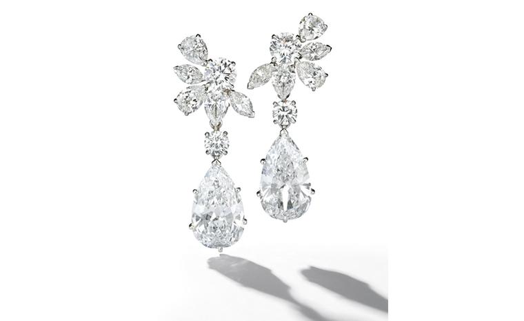 A pair of detachable 7.60 & 7.57cts pear-shaped Diamond & diamond ear pendants, by Van Cleef & Arpels. Estimate: SFr. 1,350,000-1,800,000 (US$ 1,500,000-2,000,000)