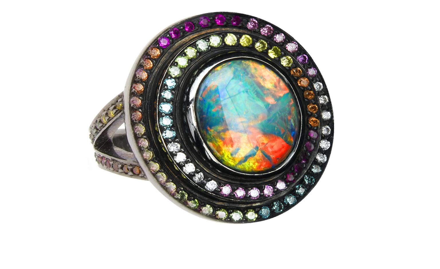 Solange Azagury-Partridge, Opal Fruit ring in blackened white gold and opal. Price from £28,600
