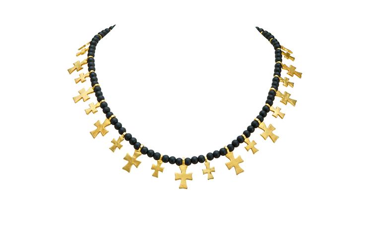 Noor Fares, Touche du Bois jet bead necklace with gold crosses £11,750