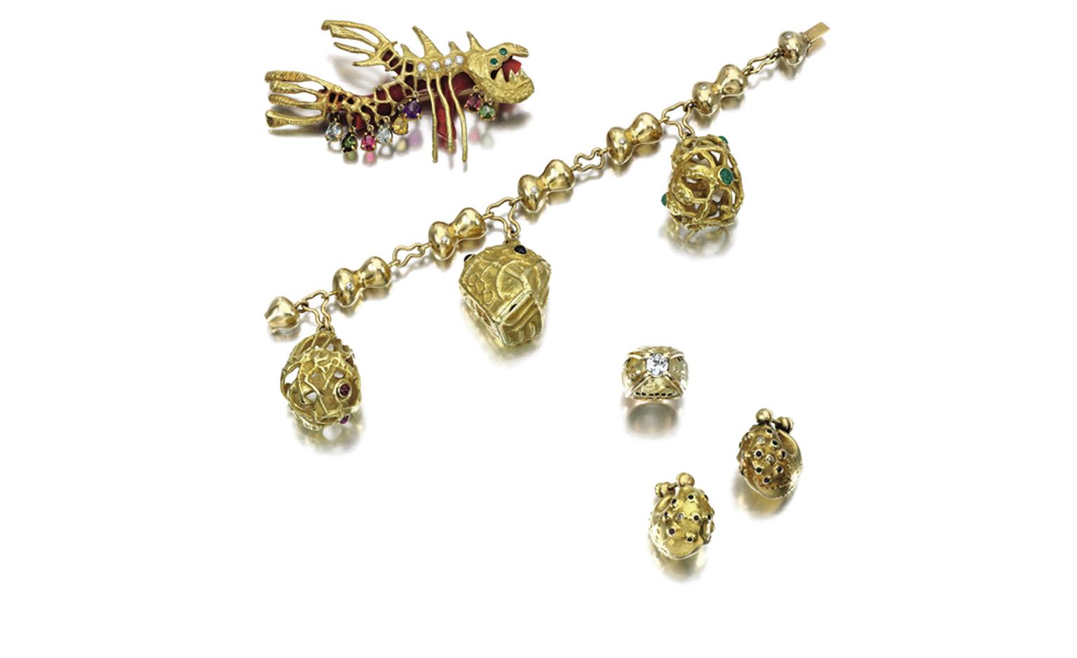 Lot 128. Coral, gem-set and diamond brooch, Afro, Masenza. Estimate £3,500-£5,200