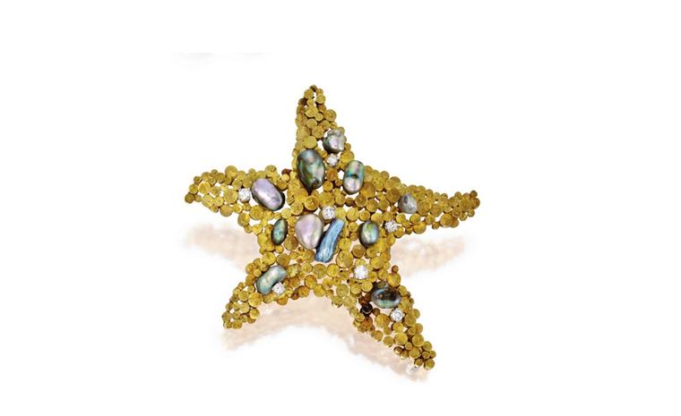 Lot 258 18 Karat Gold Freshwater Pearl and Diamond Brooch Est $5/7,000 SOLD FOR $5,000
