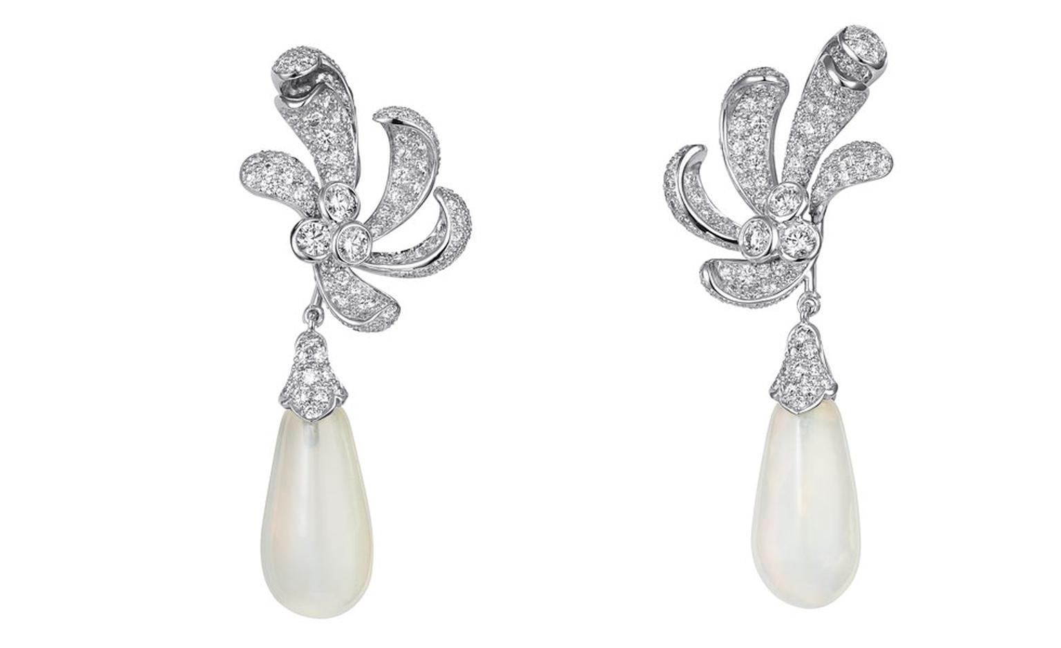 Sortilège de Cartier collection earrings in platinum with diamonds and opals.