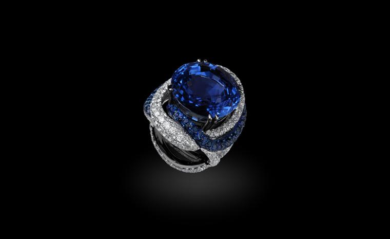 Michelle Ong. ‘Bejewelled Nile’. Natural Blue Sapphire and White Diamond Ring in  White Gold and Titanium. POA