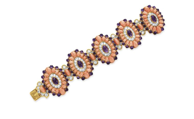 Van Cleef & Arpels. Larmartine Coral, Amethyst, Diamond, Platinum and Yellow Gold Bracelet (1970) © Christie’s Images 2011. POA.
