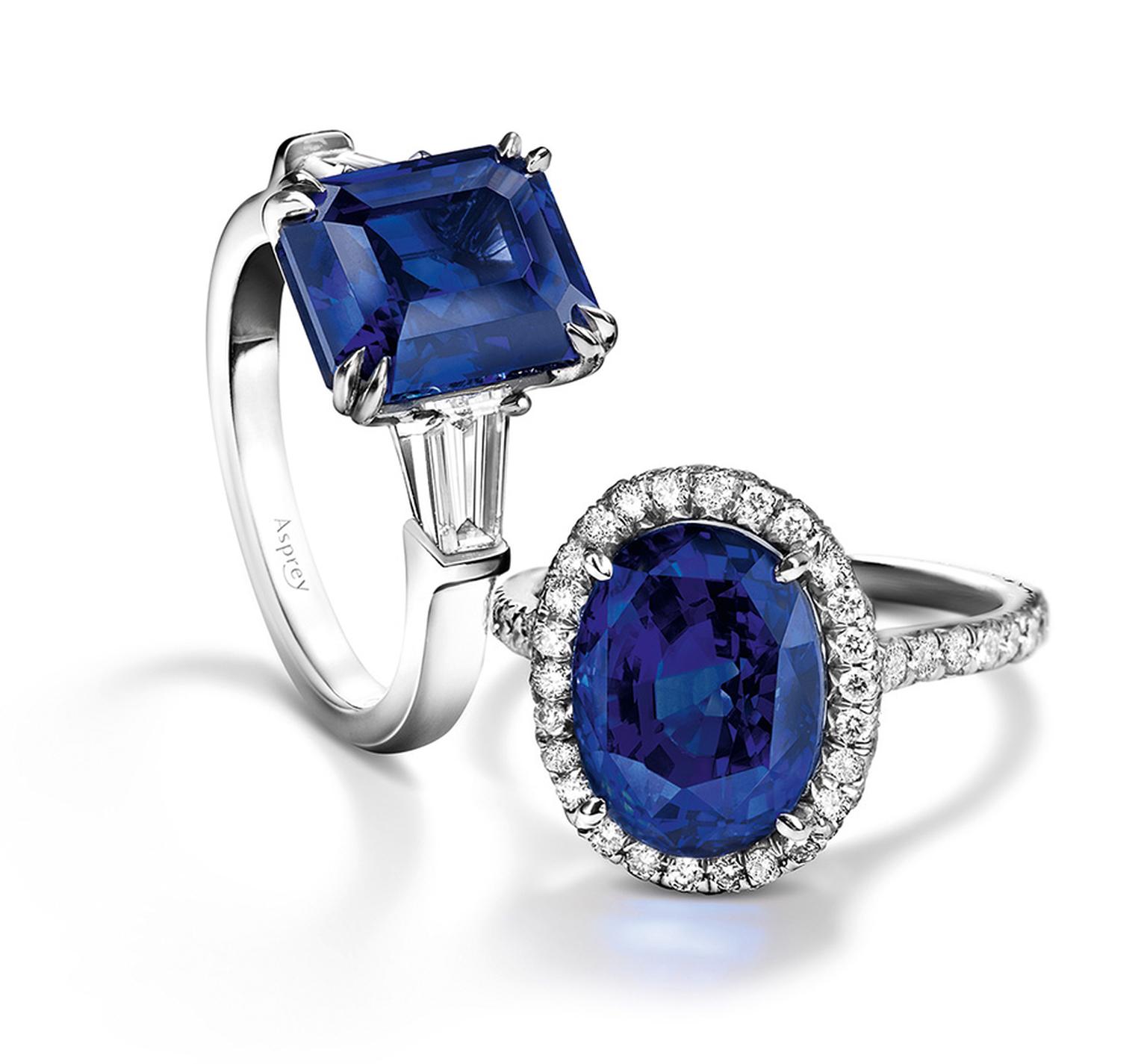 Asprey engagement rings with central sapphires