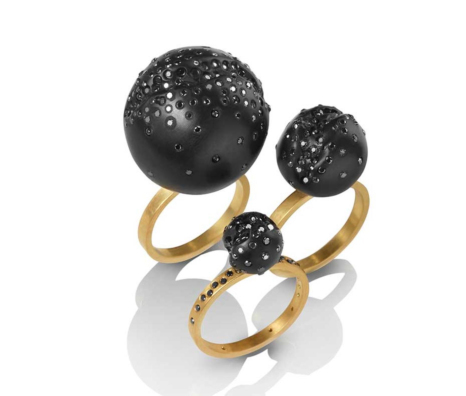 Jacqueline Cullen Whitby jet and black diamond ball cocktail rings