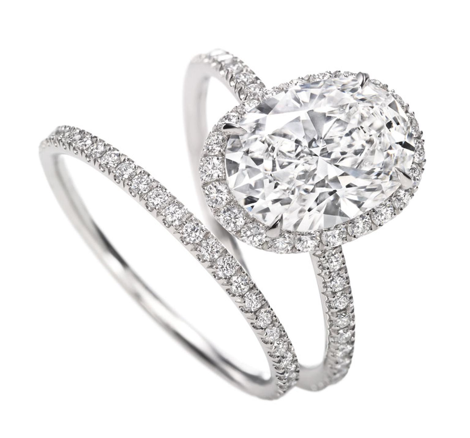 Harry Winston. Oval Micropave Diamond Ring and Micropave Diamond Band.