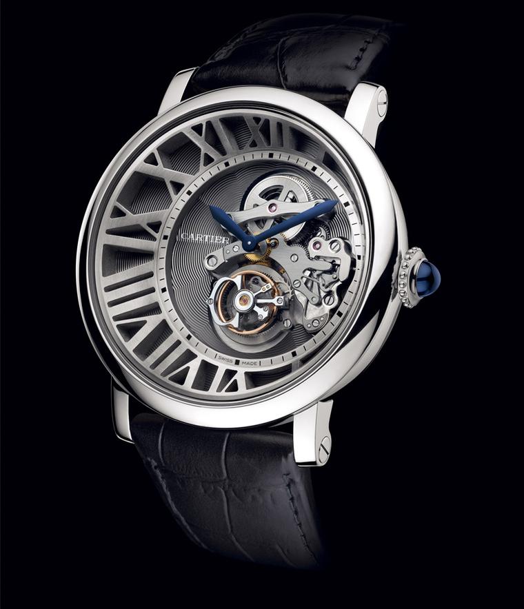 Cartier. Rotonde de Cartier Cadran Love´ flying tourbillon watch, Calibre 9458 MC 2. White gold, and sapphire with a black semi-matt alligator skin. POA. 2