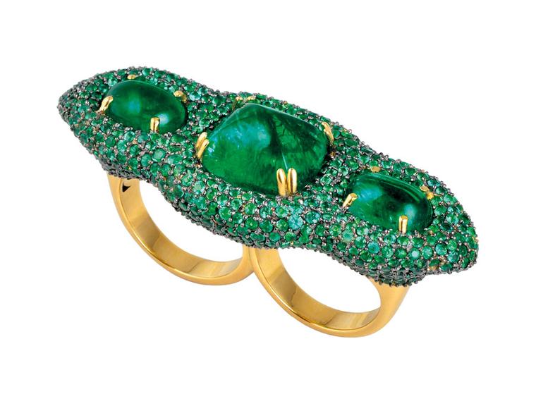 Gemfields' Parulina double-ring with almost 29ct of Zambian emeralds.